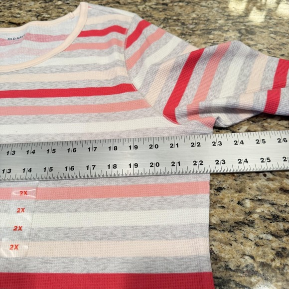 Old Navy Shirt Womens 2X Multicolor Stripe Long Sleeve Thermal Waffle Knit Top - Picture 5 of 8